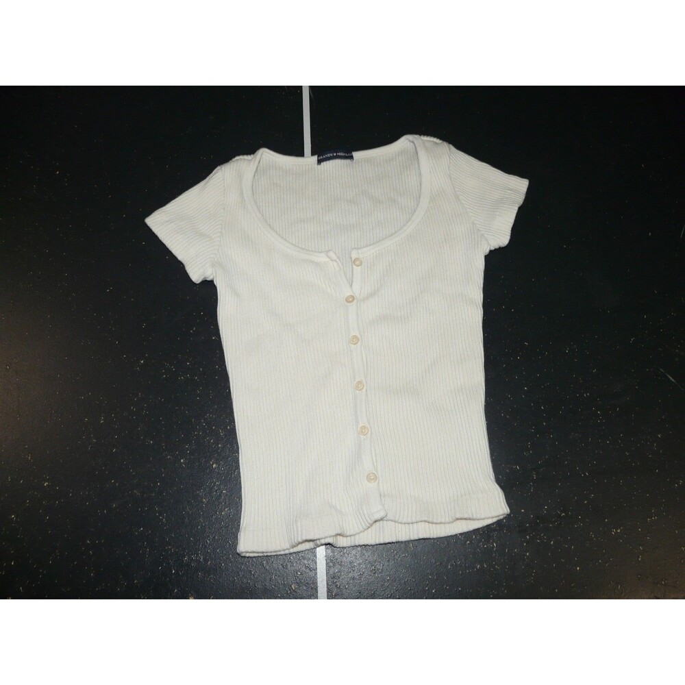 Brandy Melville Zelly Top Button Front 100% Cotton Shirt Italy Off White 160/84A